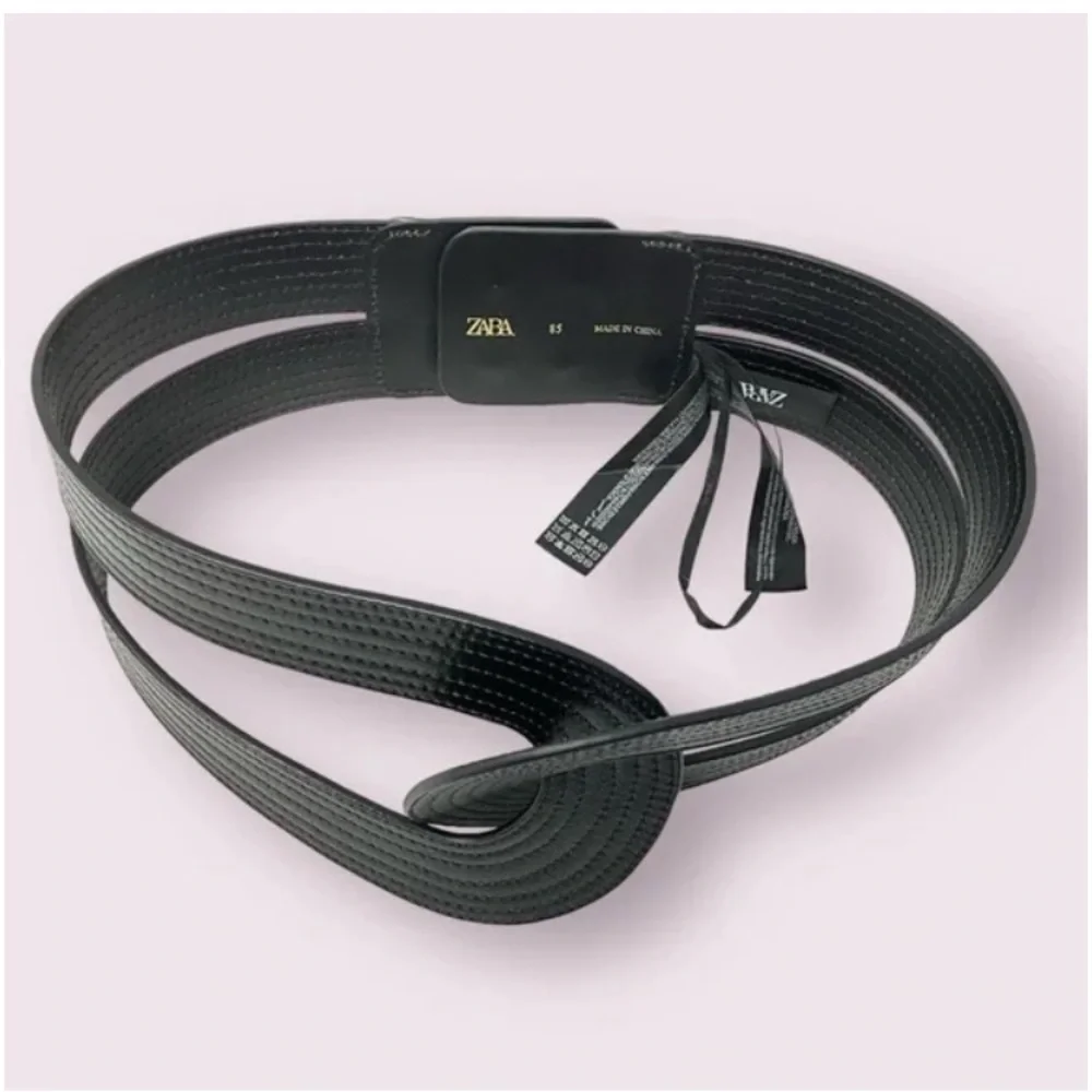 Zara Limited Edition 100% Genuine leather twist black wide belt Sz.80 (S)